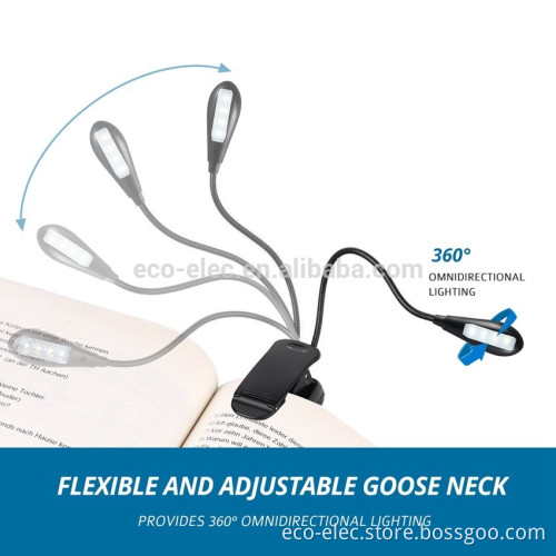 Super Bright Dual Flexible Double Flex Goosenecks 4 LED Book Reading Clip-on Arm Table Lamp Study Desk Light led clip light